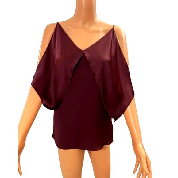 Bailey 44 Kate Burgundy Cold Shoulder Strappy V-Neck Blouse S - Picture 1 of 12